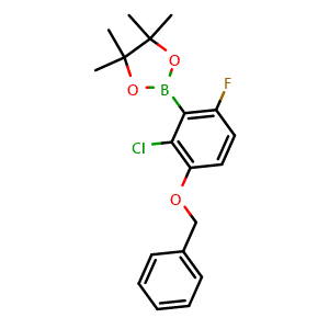 Chemical structure of 2-(3-(Benzyloxy)-2-chloro-6-fluorophenyl)-4,4,5,5-tetramethyl-1,3,2-dioxaborolane , AChemBlock AD275836