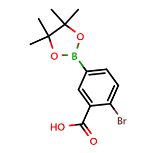 Chemical structure of 2-Bromo-5-(4,4,5,5-tetramethyl-1,3,2-dioxaborolan-2-yl)benzoic acid , AChemBlock AD275843