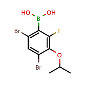 Chemical structure of (4,6-Dibromo-2-fluoro-3-isopropoxyphenyl)boronic acid , AChemBlock AD275849