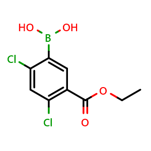 Chemical structure of (2,4-Dichloro-5-(ethoxycarbonyl)phenyl)boronic acid , AChemBlock AD275858