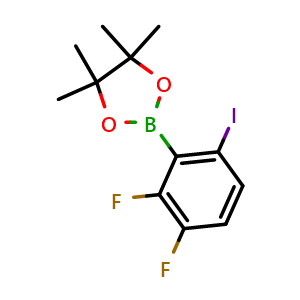 Chemical structure of 2-(2,3-Difluoro-6-iodophenyl)-4,4,5,5-tetramethyl-1,3,2-dioxaborolane , AChemBlock AD275881