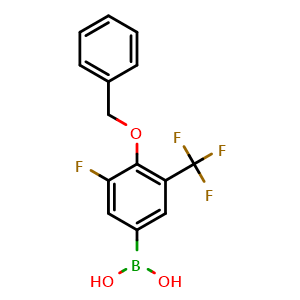 Chemical structure of 4-(Benzyloxy)-3-fluoro-5-(trifluoromethyl)phenylboronic acid , AChemBlock AD275885