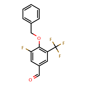 Chemical structure of 4-(Benzyloxy)-3-fluoro-5-(trifluoromethyl)benzaldehyde , CAS 2635937-73-2, AChemBlock AD275887