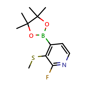 Chemical structure of 2-Fluoro-3-(methylthio)-4-(4,4,5,5-tetramethyl-1,3,2-dioxaborolan-2-yl)pyridine , AChemBlock AD275895