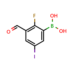 Chemical structure of (2-Fluoro-3-formyl-5-iodophenyl)boronic acid , AChemBlock AD275900
