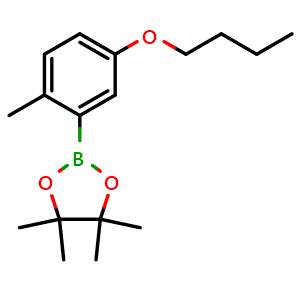 Chemical structure of 2-(5-Butoxy-2-methylphenyl)-4,4,5,5-tetramethyl-1,3,2-dioxaborolane , AChemBlock AD275904