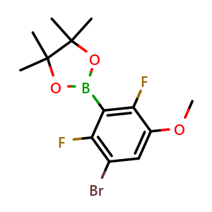 Chemical structure of 2-(3-Bromo-2,6-difluoro-5-methoxyphenyl)-4,4,5,5-tetramethyl-1,3,2-dioxaborolane , AChemBlock AD275918