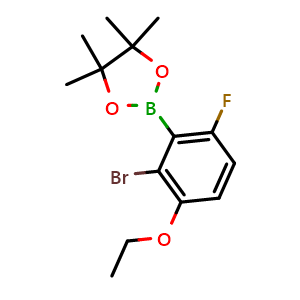 Chemical structure of 2-(2-Bromo-3-ethoxy-6-fluorophenyl)-4,4,5,5-tetramethyl-1,3,2-dioxaborolane , AChemBlock AD275924