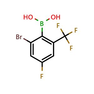 Chemical structure of 2-Bromo-4-fluoro-6-(trifluoromethyl)phenylboronic acid , AChemBlock AD275927