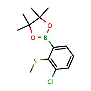 Chemical structure of 2-(3-Chloro-2-(methylthio)phenyl)-4,4,5,5-tetramethyl-1,3,2-dioxaborolane , AChemBlock AD275931