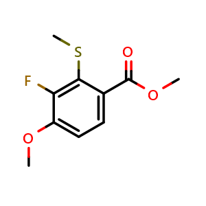 Chemical structure of Methyl 3-fluoro-4-methoxy-2-(methylthio)benzoate , CAS 2635937-28-7, AChemBlock AD275941