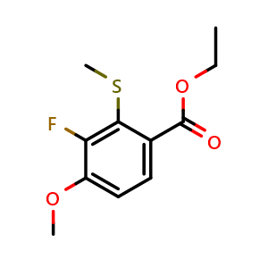 Chemical structure of Ethyl 3-fluoro-4-methoxy-2-(methylthio)benzoate , CAS 2635937-90-3, AChemBlock AD275942