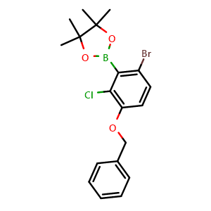 Chemical structure of 2-(3-(Benzyloxy)-6-bromo-2-chlorophenyl)-4,4,5,5-tetramethyl-1,3,2-dioxaborolane , AChemBlock AD275943
