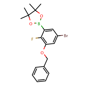 Chemical structure of 2-(3-(Benzyloxy)-5-bromo-2-fluorophenyl)-4,4,5,5-tetramethyl-1,3,2-dioxaborolane , AChemBlock AD275954