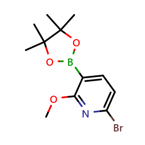 Chemical structure of 6-Bromo-2-methoxy-3-(4,4,5,5-tetramethyl-1,3,2-dioxaborolan-2-yl)pyridine , AChemBlock AD275983