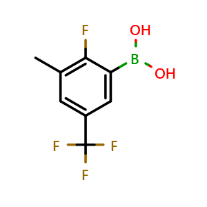 Chemical structure of (2-Fluoro-3-methyl-5-(trifluoromethyl)phenyl)boronic acid , AChemBlock AD275984