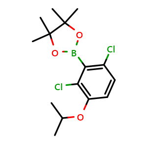 Chemical structure of 2-(2,6-Dichloro-3-isopropoxyphenyl)-4,4,5,5-tetramethyl-1,3,2-dioxaborolane , AChemBlock AD275993