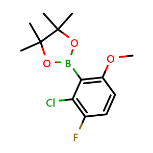 Chemical structure of 2-(2-Chloro-3-fluoro-6-methoxyphenyl)-4,4,5,5-tetramethyl-1,3,2-dioxaborolane , AChemBlock AD275994