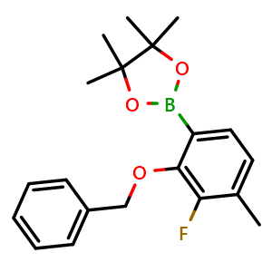 Chemical structure of 2-(2-(Benzyloxy)-3-fluoro-4-methylphenyl)-4,4,5,5-tetramethyl-1,3,2-dioxaborolane , AChemBlock AD276014