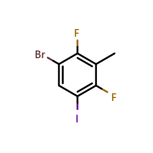 Chemical structure of 1-Bromo-2,4-difluoro-5-iodo-3-methylbenzene , CAS 2635937-87-8, AChemBlock AD276018