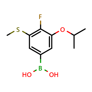 Chemical structure of (4-Fluoro-3-isopropoxy-5-(methylthio)phenyl)boronic acid , AChemBlock AD276019