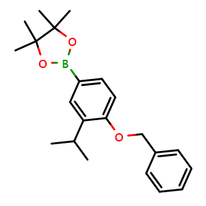 Chemical structure of 2-(4-(Benzyloxy)-3-isopropylphenyl)-4,4,5,5-tetramethyl-1,3,2-dioxaborolane , AChemBlock AD276025