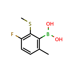 Chemical structure of (3-Fluoro-6-methyl-2-(methylthio)phenyl)boronic acid , AChemBlock AD276031