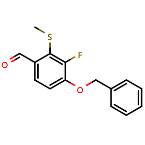 Chemical structure of 4-(Benzyloxy)-3-fluoro-2-(methylthio)benzaldehyde , CAS 2635937-21-0, AChemBlock AD276035
