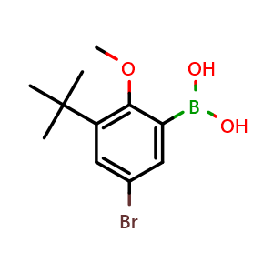 Chemical structure of (5-Bromo-3-(tert-butyl)-2-methoxyphenyl)boronic acid , AChemBlock AD276040