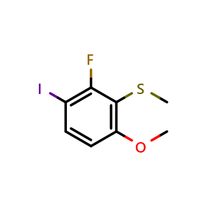 Chemical structure of (2-Fluoro-3-iodo-6-methoxyphenyl)(methyl)sulfane , CAS 2635937-43-6, AChemBlock AD276054