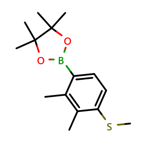 Chemical structure of 2-(2,3-Dimethyl-4-(methylthio)phenyl)-4,4,5,5-tetramethyl-1,3,2-dioxaborolane , AChemBlock AD276059