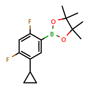 Chemical structure of 2-(5-Cyclopropyl-2,4-difluorophenyl)-4,4,5,5-tetramethyl-1,3,2-dioxaborolane , AChemBlock AD276068