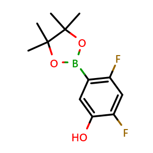Chemical structure of 2,4-Difluoro-5-(4,4,5,5-tetramethyl-1,3,2-dioxaborolan-2-yl)phenol , AChemBlock AD276071