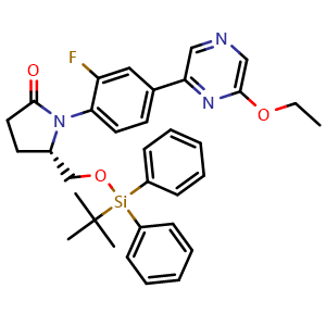 Chemical structure of (S)-5-(((tert-Butyldiphenylsilyl)oxy)methyl)-1-(4-(6-ethoxypyrazin-2-yl)-2-fluorophenyl)pyrrolidin-2-one , AChemBlock AD276097