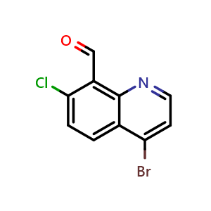 Chemical structure of 4-Bromo-7-chloroquinoline-8-carbaldehyde , AChemBlock AD276098