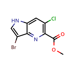 Chemical structure of Methyl 3-bromo-6-chloro-1H-pyrrolo[3,2-b]pyridine-5-carboxylate , AChemBlock AD276105