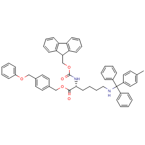 Chemical structure of Fmoc-Lys(Mtt)-Wang resin , AChemBlock AD276145