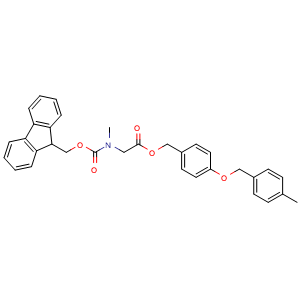 Chemical structure of Fmoc-Sar-Wang resin , AChemBlock AD276152