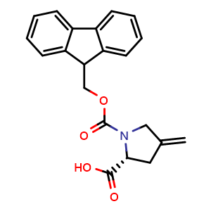 Chemical structure of (R)-1-Fmoc-4-methylenepyrrolidine-2-carboxylic acid , AChemBlock AD276157