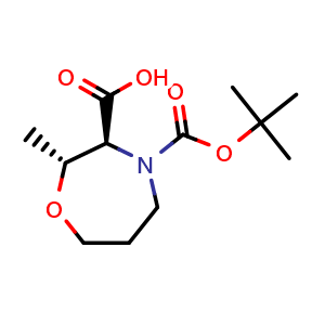 Chemical structure of (2R,3S)-4-Boc-2-methyl-1,4-oxazepane-3-carboxylic acid , AChemBlock AD276188