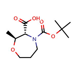 Chemical structure of (2S,3R)-4-Boc-2-methyl-1,4-oxazepane-3-carboxylic acid , AChemBlock AD276189