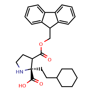 Chemical structure of (2R)-Fmoc-2-(2-cyclohexylethyl)-Pro-OH , AChemBlock AD276241