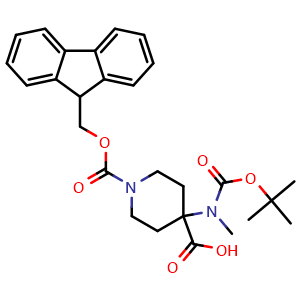 Chemical structure of 1-Fmoc-4-(Boc(methyl)amino)piperidine-4-carboxylic acid , AChemBlock AD276265