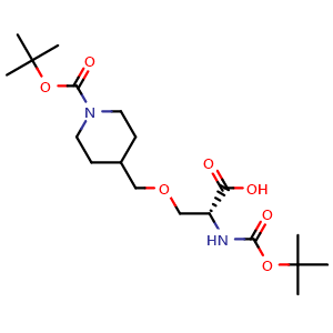 Chemical structure of N-Boc-O-(1-Boc-piperidin-4-ylmethyl)-D-serine , AChemBlock AD276303