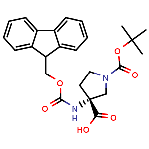 Chemical structure of (R)-1-Boc-3-Fmoc-aminopyrrolidine-3-carboxylic acid , AChemBlock AD276313