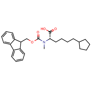Chemical structure of (S)-2-(Fmoc-(methyl)amino)-6-cyclopentylhexanoic acid , AChemBlock AD276320