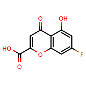Chemical structure of 7-Fluoro-5-hydroxy-4-oxo-4H-chromene-2-carboxylic acid , AChemBlock AD276374