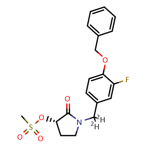 Chemical structure of (S)-1-((4-(Benzyloxy)-3-fluorophenyl)methyl-d2)-2-oxopyrrolidin-3-yl methanesulfonate , AChemBlock AD276377