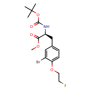 Chemical structure of Methyl (S)-3-(3-bromo-4-(2-fluoroethoxy)phenyl)-2-((tert-butoxycarbonyl)amino)propanoate , AChemBlock AD276380