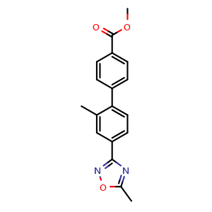 Chemical structure of Methyl 2'-methyl-4'-(5-methyl-1,2,4-oxadiazol-3-yl)-[1,1'-biphenyl]-4-carboxylate , AChemBlock AD276386